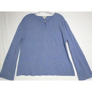 J Jill Cashmere Womens Sweater Small Blue Keyhole Neckline Flared Sleeves